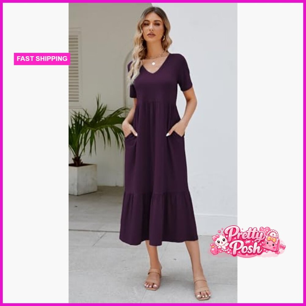 Polyester Rayon Elastane V Neck Maxi Swing Dress … - image 4